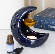 Cargar imagen en el visor de la galería, CRESCENT MOON HANGING OIL BURNER WITH GOLD DISH