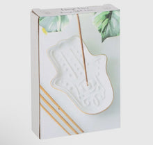 Load image into Gallery viewer, WHITE HAMSA HAND INCENSE STICK HOLDER
