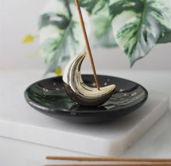 GOLD CRESCENT MOON INCENSE STICK HOLDER