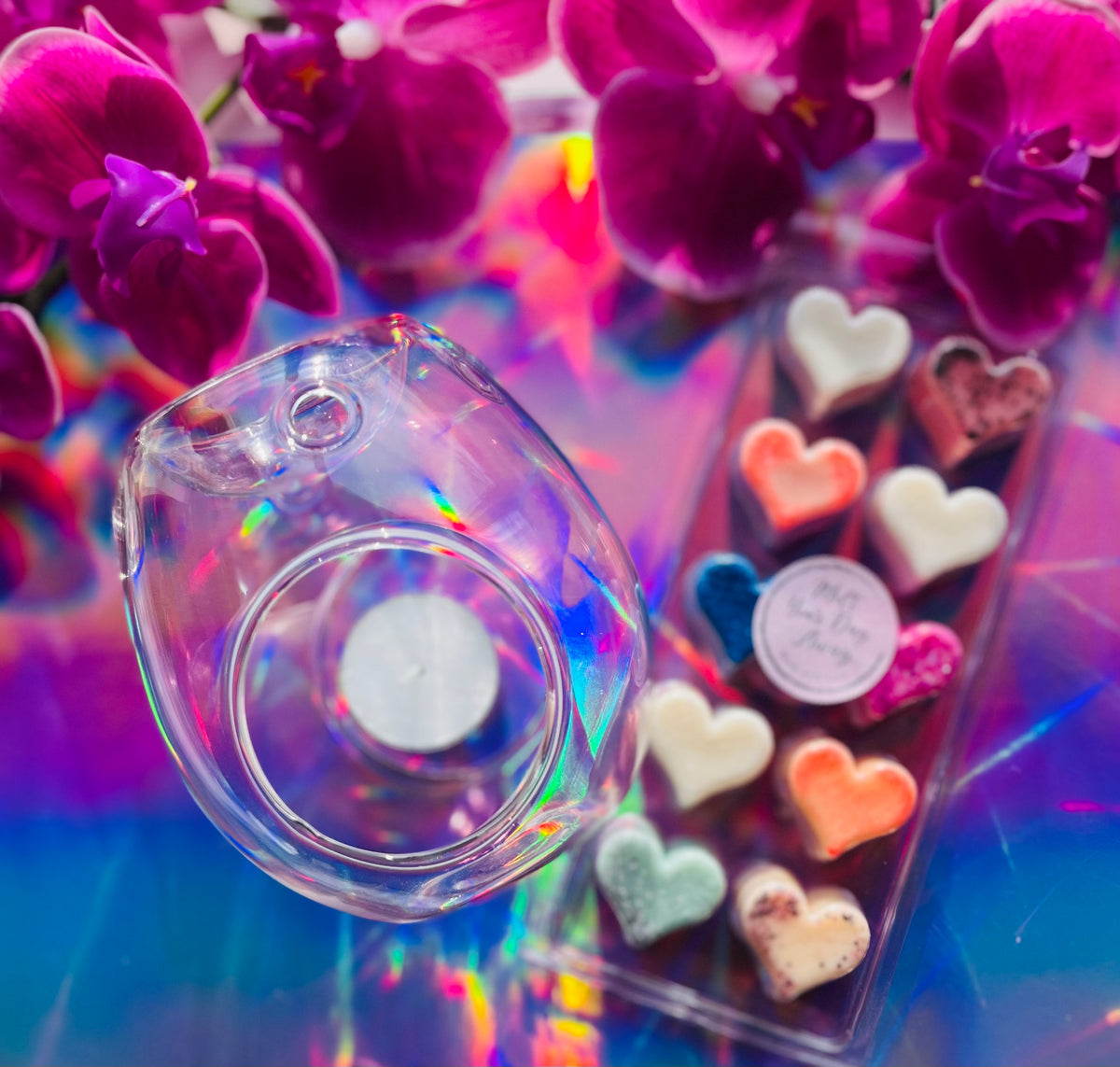 Glass Wax Melter & 10pk Heart Selection Soy Wax Melts